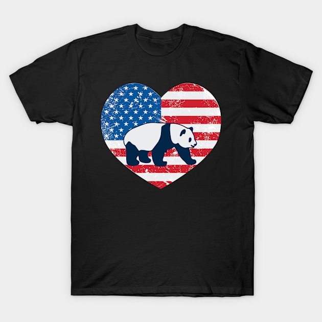 American Flag Heart Love Panda Bear Usa Patriotic 4Th Of July T-Shirt by JaroszkowskaAnnass